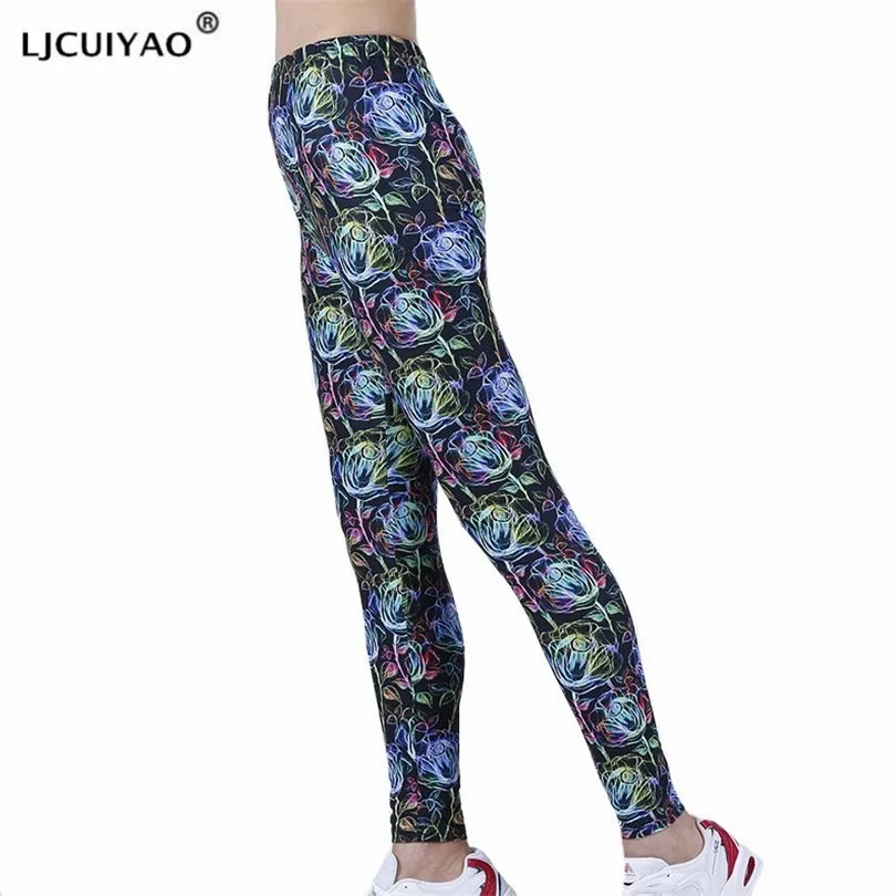 

LJCUIYAO Push Up Sexy Leggings Sports Running Women Gym Fitness Clothes High Waist Slim Active Fluorescent Rose Pattern Bottom
