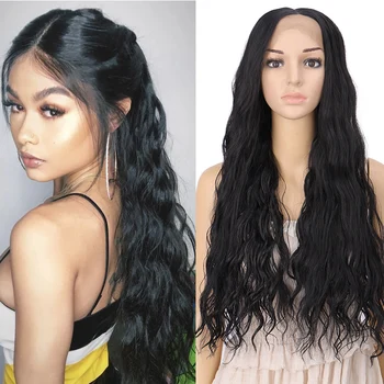 

DIANQI 28 Inch Lace Front Wigs Supper Long Water Wave Natural Black Color Synthetic Hair Wigs For Black Fashion Women