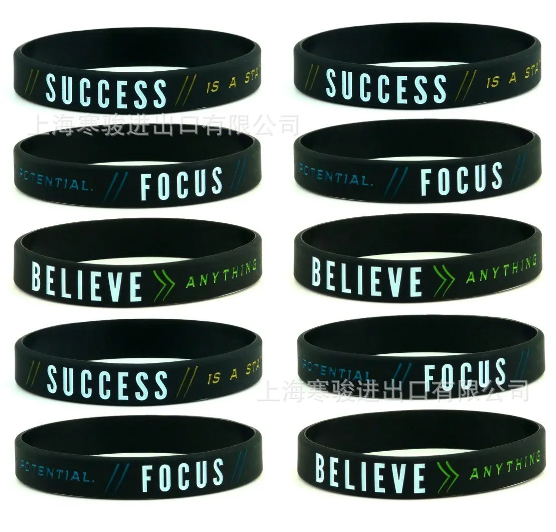 Success Focus& Believe мотивационные силиконовые спортивные браслеты и браслеты подарок флуоресцентный резиновый Фитнес браслет
