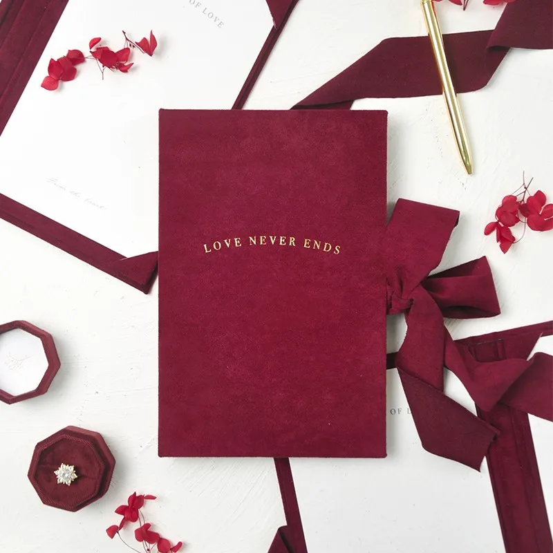 Бархатная Свадебная книга с бантом LOVE NEVER ENDS свадебная открытки обдувом подарок