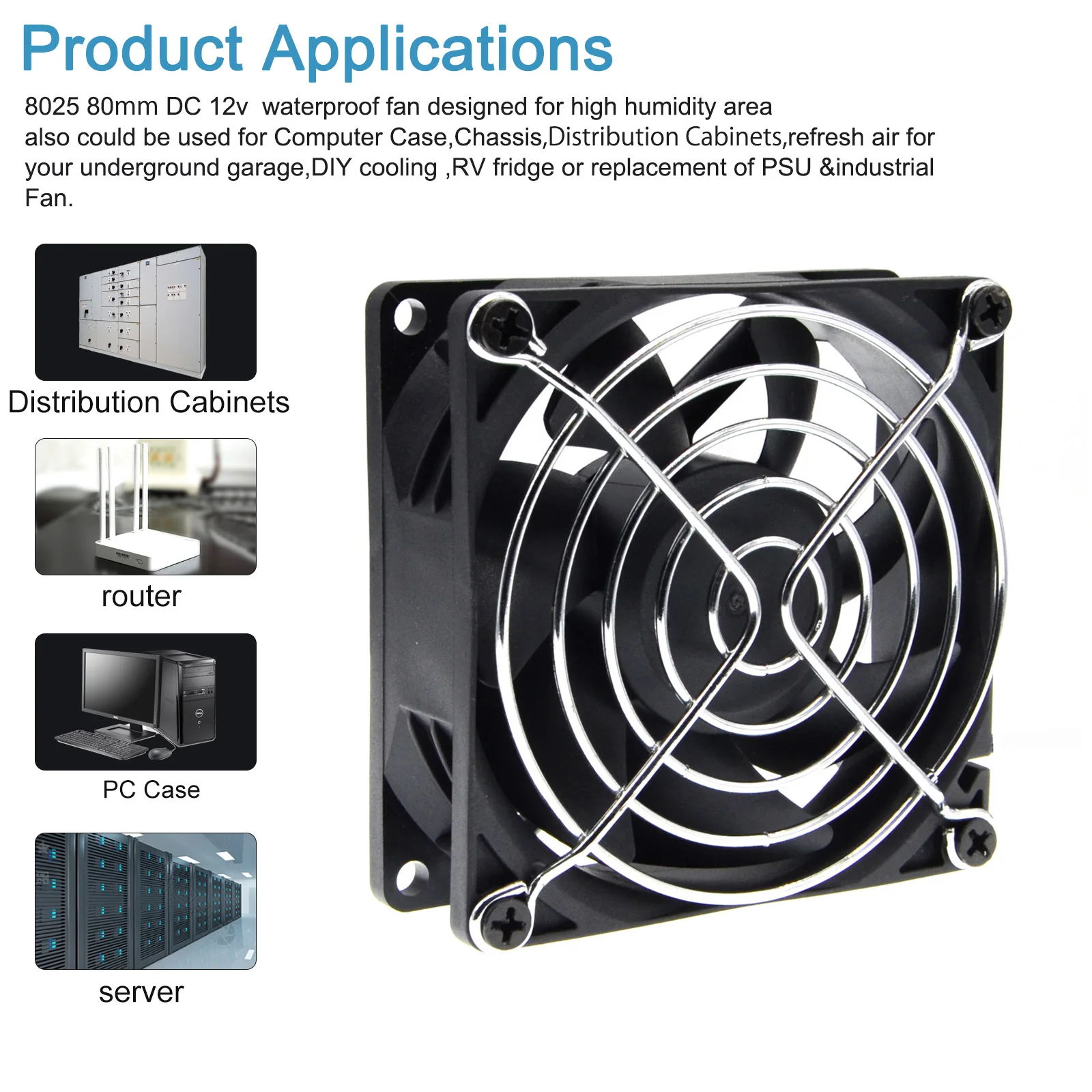 Computador Chassis Psu Ventilador de Refrigeração Ip68 80 mm 8cm Impermeável Dustproof Rolamento de Esferas Dupla 80x80x25 mm Pin dc 12v pc - Imagem 3