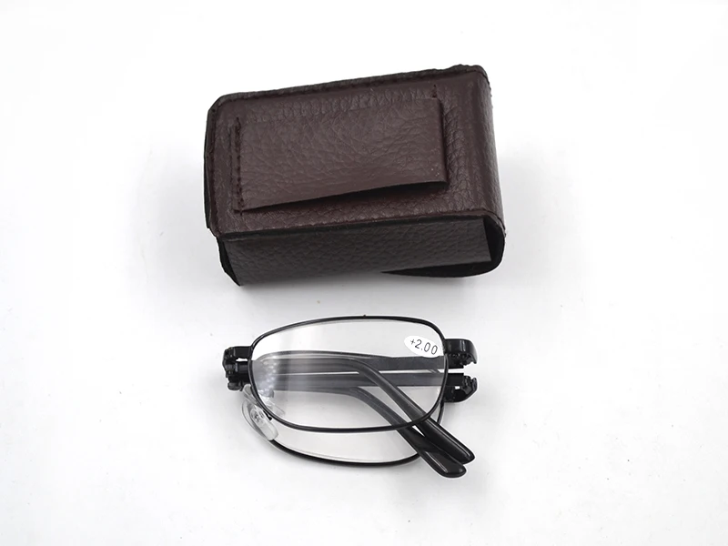 Новое поступление, черные металлические складные очки для чтения, кожаный чехол, складные очки для чтения, очки с диоптриями, D5