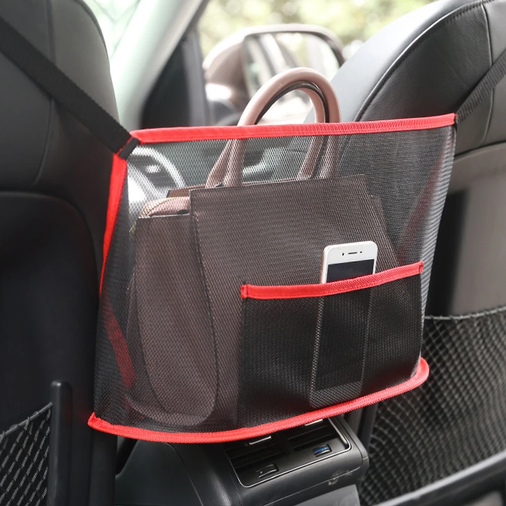 Car Net Pocket Handbag Holder Organizer Seat Side Storage Mesh Net Bag Universal 