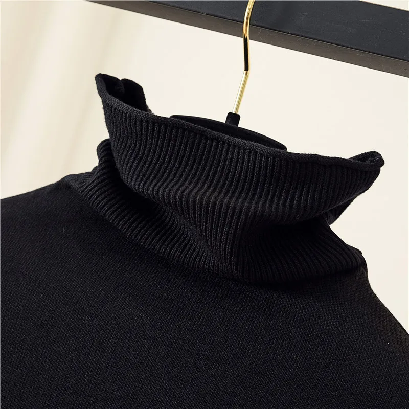 RUGOD Casual stripe patchwork knitted tops women Korean chic turtleneck knitted pullovers female new auturm oversized top