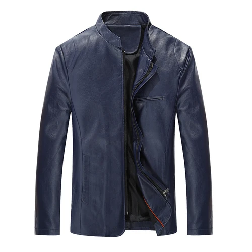 Осень зима мужская Повседневная Деловая кожаная куртка PU модная мотоциклетная куртка черный красный синий ветрозащитная куртка M~ 5XL - Цвет: blue
