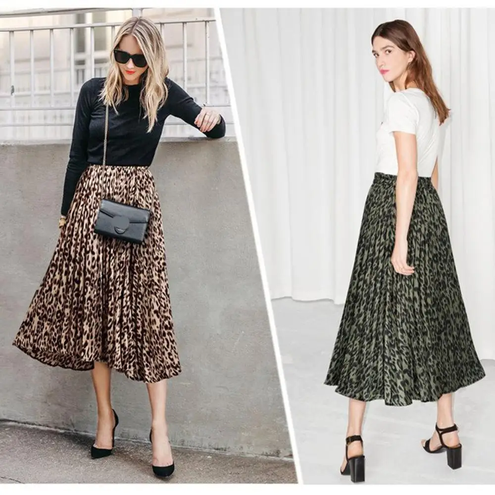 Женская плиссированная юбка Yfashion летняя длинная с леопардовым принтом большие