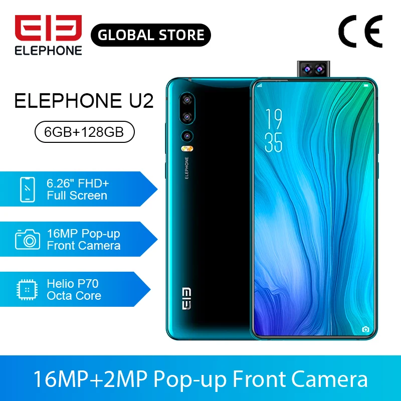 ELEPHONE U2 смартфон на Android 128 процессор Helio P70 восемь ядер экран 6 26 дюйма 64 ГБ + 9 0