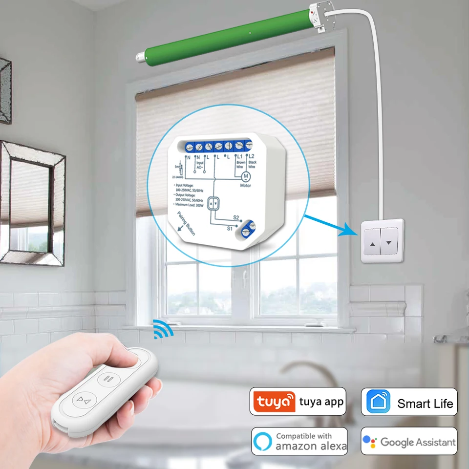 Interruttore WiFi Per Tapparelle 300W – Controllo Vocale Con Alexa E Google Home, App Smart Life, Timer E Programmi, Compatibile Con Scatole 503 E Motore Reverse