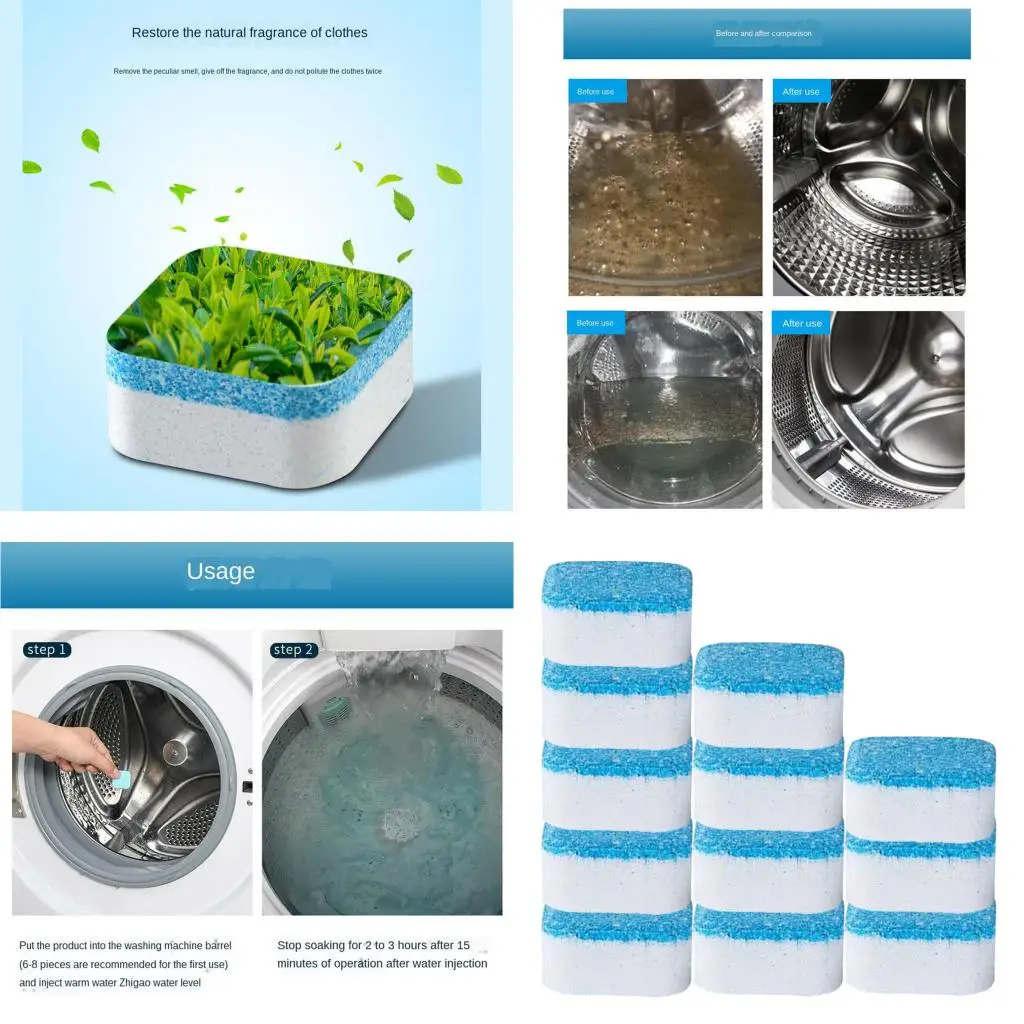 12pcs Practical Washing Machine Cleaner Effervescent Tablets for Front Load, Top Load Washers 2.6x2.6x1.2cm