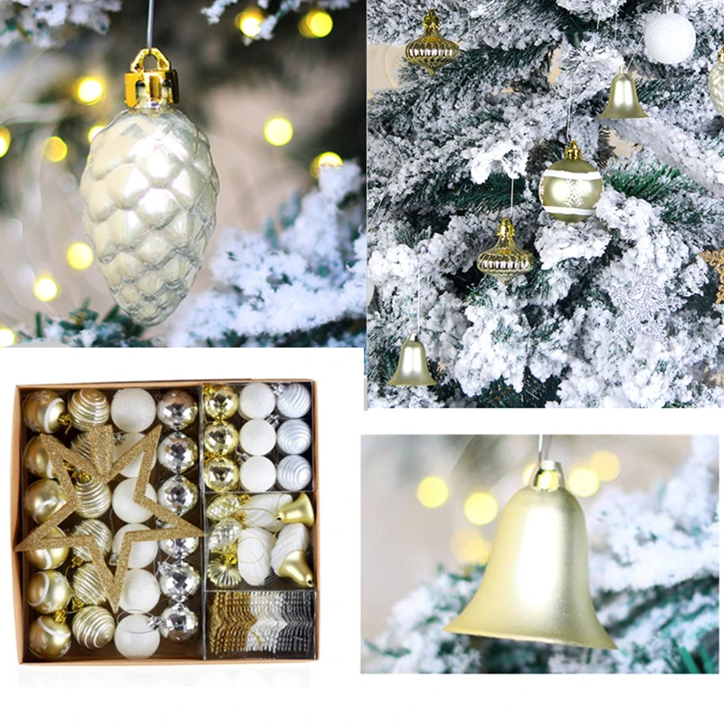 Christmas Tree Pendant with Gift Bag Decoration Hanging Ball Snow Top Star Snowflakes Multi-Pack Decor Set 80PCS | Дом и сад