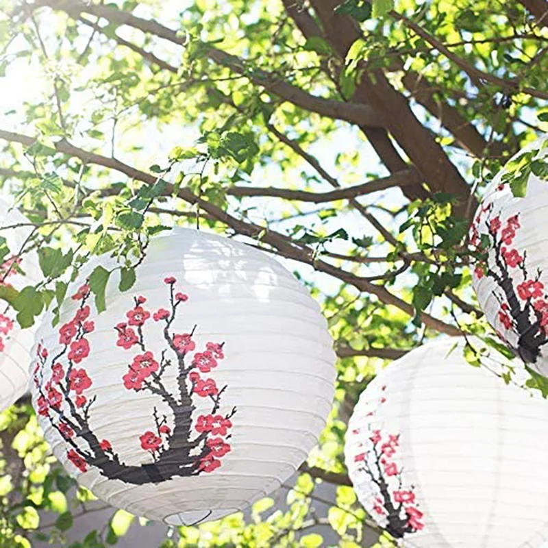 Vkdhegg 12-Inch Cherry Blossom Japanese/Chinese Paper Lanterns Set of 5, Red Sakura 