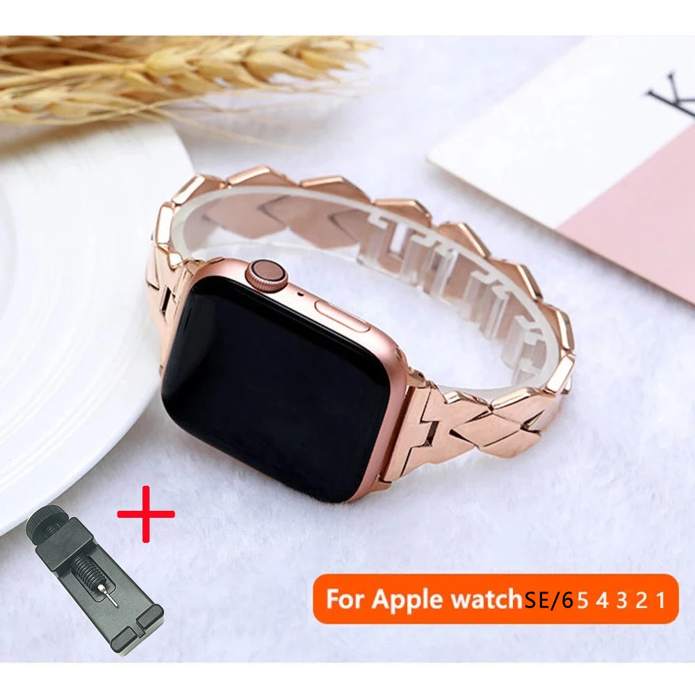 Ремешок из нержавеющей стали для apple watch 6/SE ромбовидный металлический браслет band