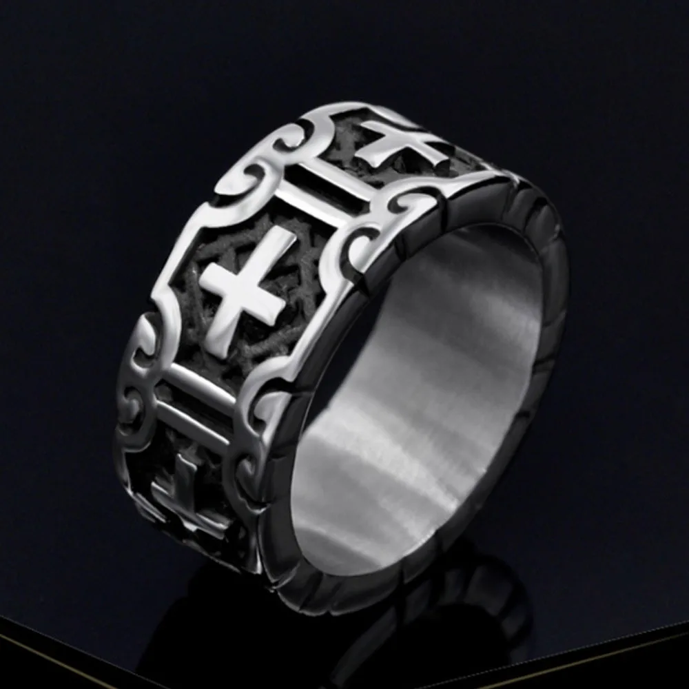 Крест религия кольцо для мужчин сплав Байкер Готический ювелирные изделия в стиле рок и панк уличная мода аксессуары украшения