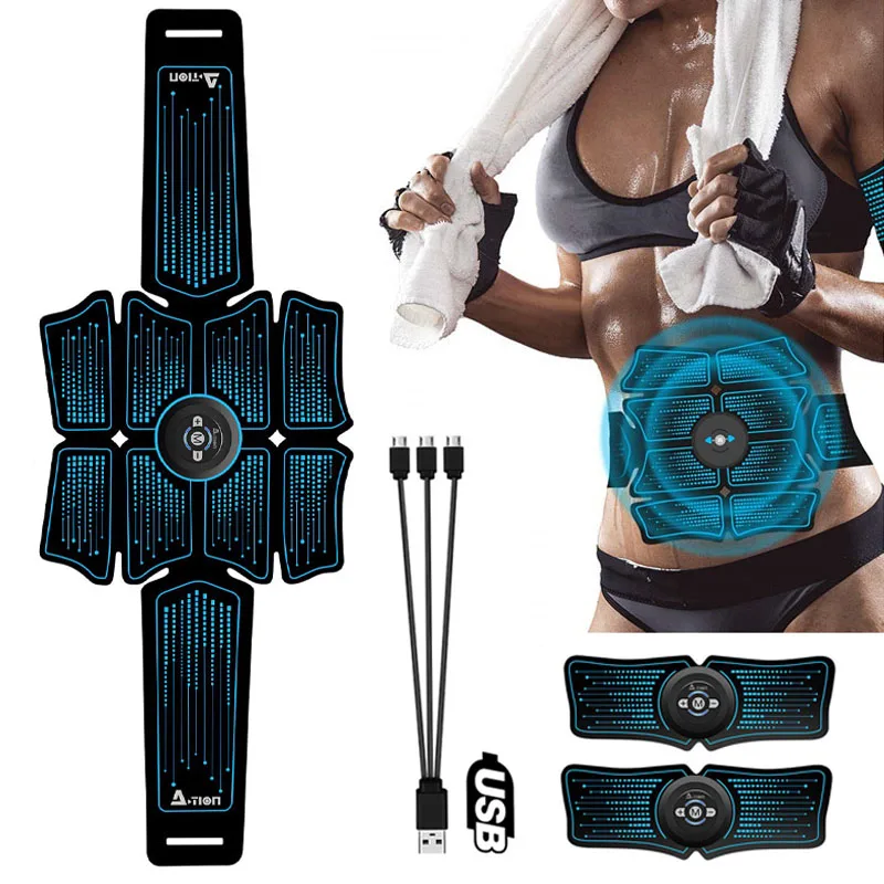 EMS Abdominal Trainer Body Slimming Belt ABS Muscle Stimulator Toner Home Gym Fitness Exercise Electrostimulation Stickers
