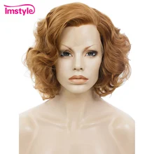 Imstyle волнистые короткие светлые парики парик на кружеве для женщин синтетический парик термостойкие волокна натуральные волосы 10 дюймов Косплей Леди