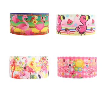 

Q&N ribbon 16mm 22mm 25mm 38mm 50mm 75mm happy spring Flamingo 50yard Ribbons gift box with logo lace /FOE free shipping