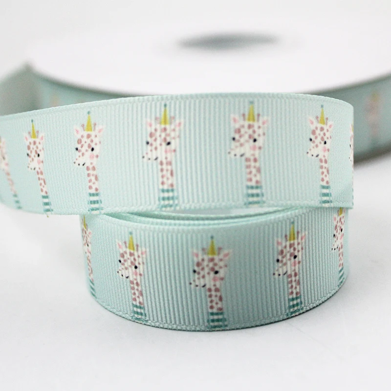 

Green giraffeprinted grosgrain ribbon blue ribbon DIY Hair Bow sewing supplies 9mm 16mm 22mm 25mm 38mm 57mm 75mm