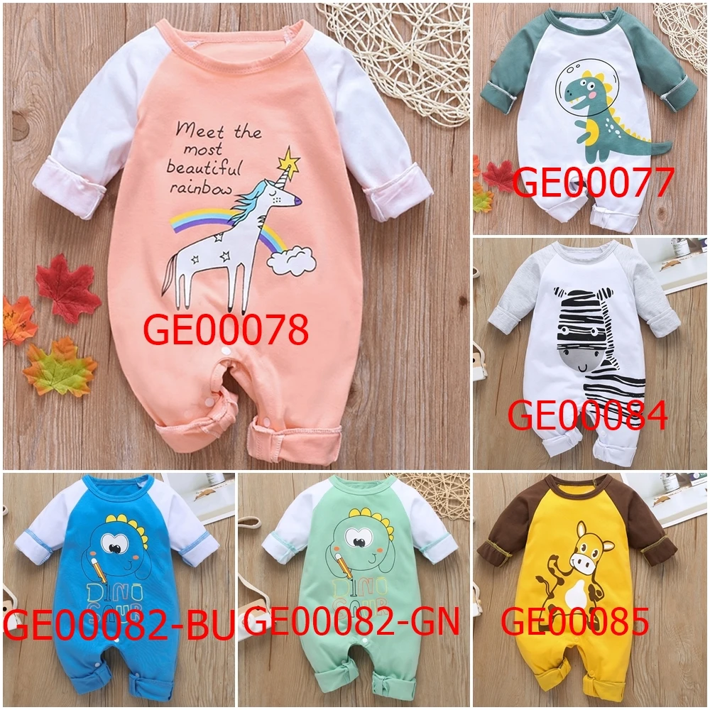 New Newborn Baby Clothes Boys Girls Romper Floral Dinosaur Car Printed Long Sleeve Cotton Romper Kids Jumpsuit Playsuit Outfits