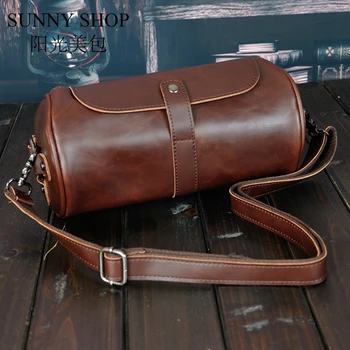 

SUNNY SHOP PU Leather Shoulder Bag Men Fashion Designer Messenger Bag Luxury Small Crossbody Bags Pillow Cylindrical