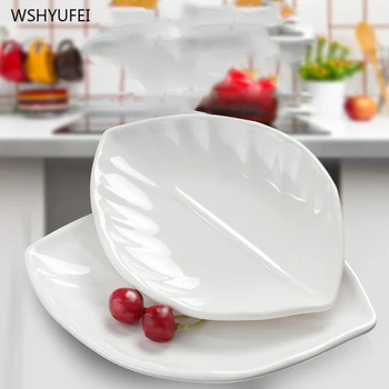 

Best selling melamine plate white leaf shape sushi pasta steak salad fruit dessert container Japanese cuisine barbecue kitchen