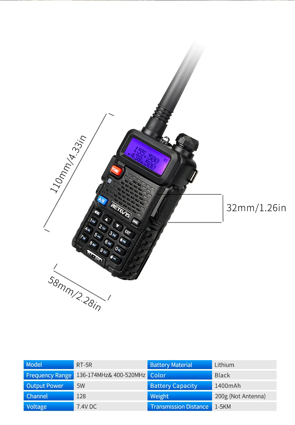 10 шт. рация Retevis RT-5R RT5R 5 Вт 128CH двухдиапазонный UHF+ VHF Ham радио Hf приемопередатчик радио Comunicador A7105A