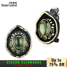 Dreamcarnival 1989 Серьги- гвоздики для женщин, готический винтажный стиль, покрытие черное золото с зелеными камнями цирконием WE3759