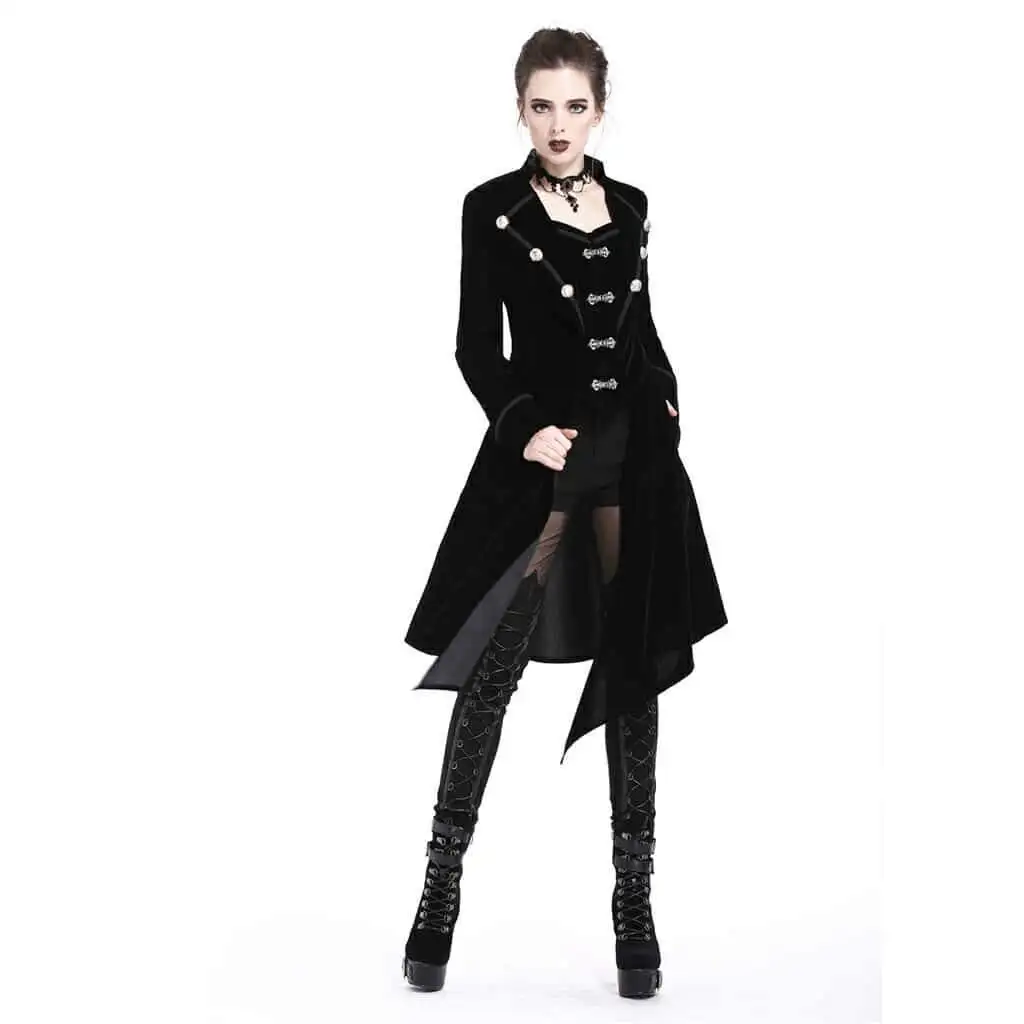 

Darkinlove Women's punk Vintage Military Style Tail Coat V Neck Party Stage Performace Coat Casual Witter Long Coats