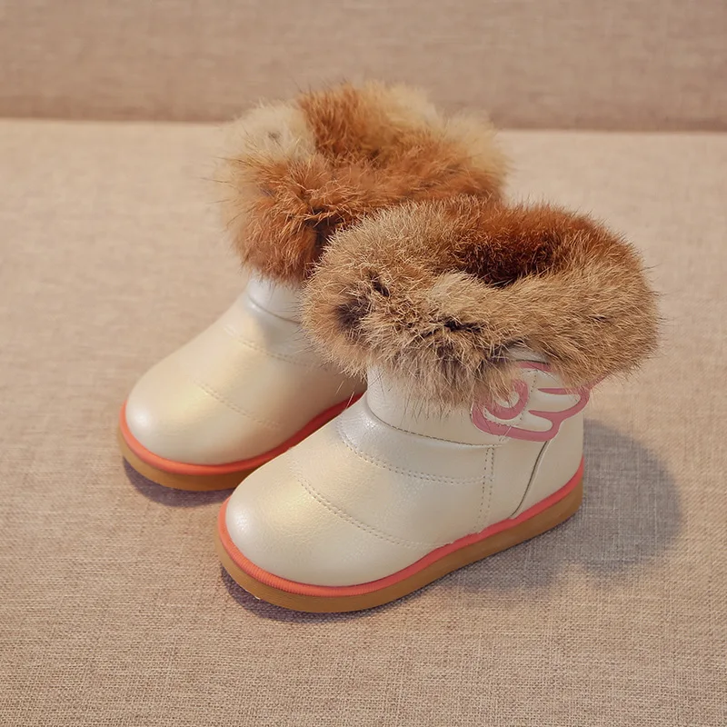 Детские Зимние ботиночки для девочек, плюшевые зимние детские хлопковые ботинки, сохраняющие тепло, с искусственным мехом, противоскользящие, на плоской подошве, однотонного цвета, SP040 - Цвет: SP040White