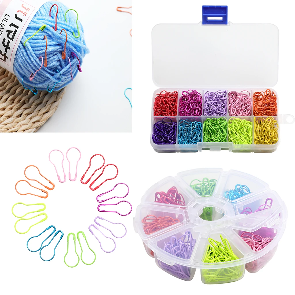 500Pcs Metal Safety Pins,Bulb Gourd Pins Pear Shaped Pins for Knitting Stitch Markers Sewing Clothing DIY Craft with Storage Box