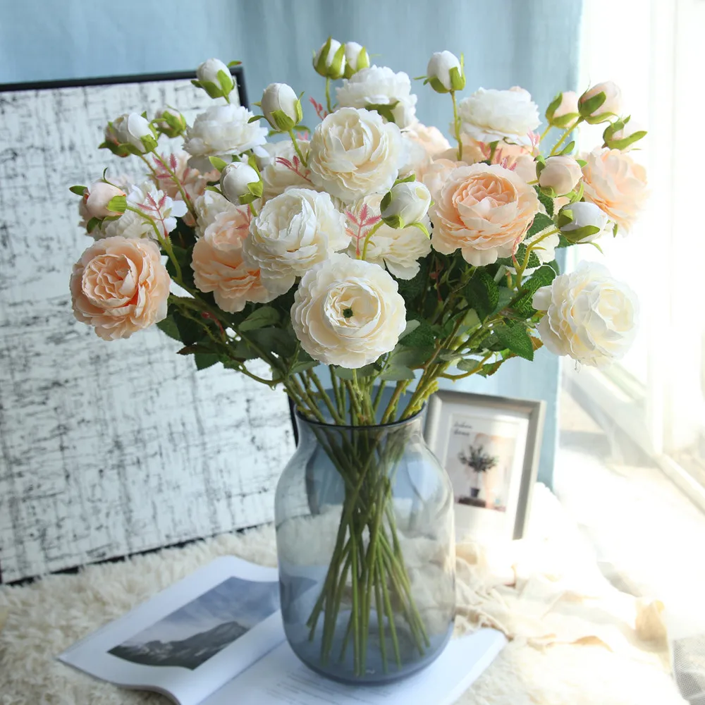 Искусственный Поддельный Западный цветок розы пион Свадебный букет домашний декор Западная Роза Пион искусственный цветок# LR4