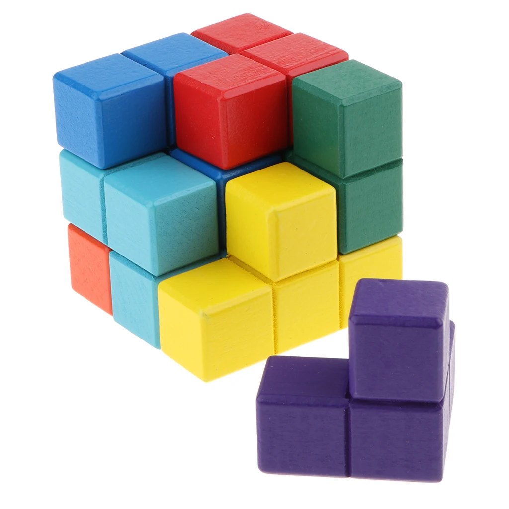 Wooden Soma Cube Puzzle Stacking Blocks Game Early Development Learning Toy