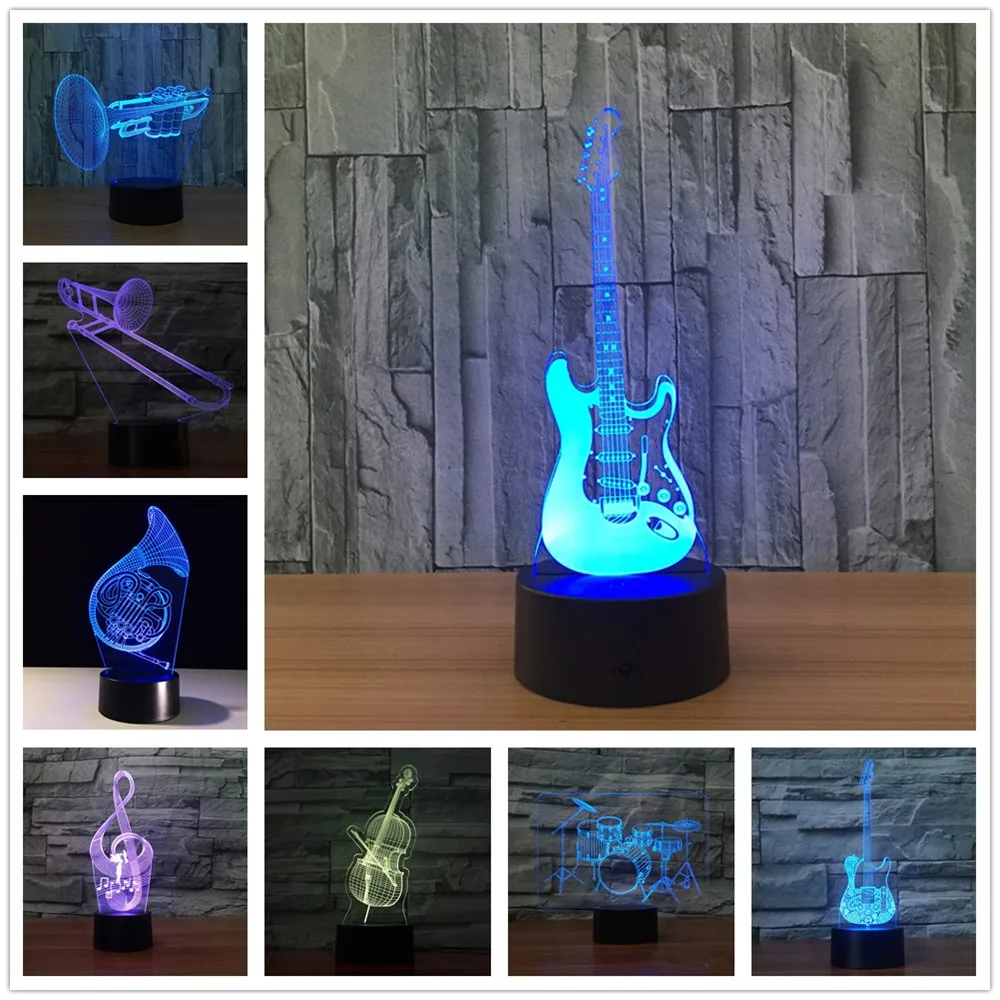 

Guitar 3D Led Night Light Led Acrylic Colorful lights Hologram Kids Table Lamp Atmosphere Usb Led Light Lamp Canon Light
