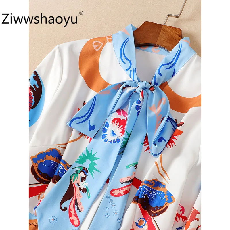 Ziwwshaoyu/высококачественное дизайнерское осенне-зимнее плиссированное платье женские модные платья-миди с длинными рукавами и бантом