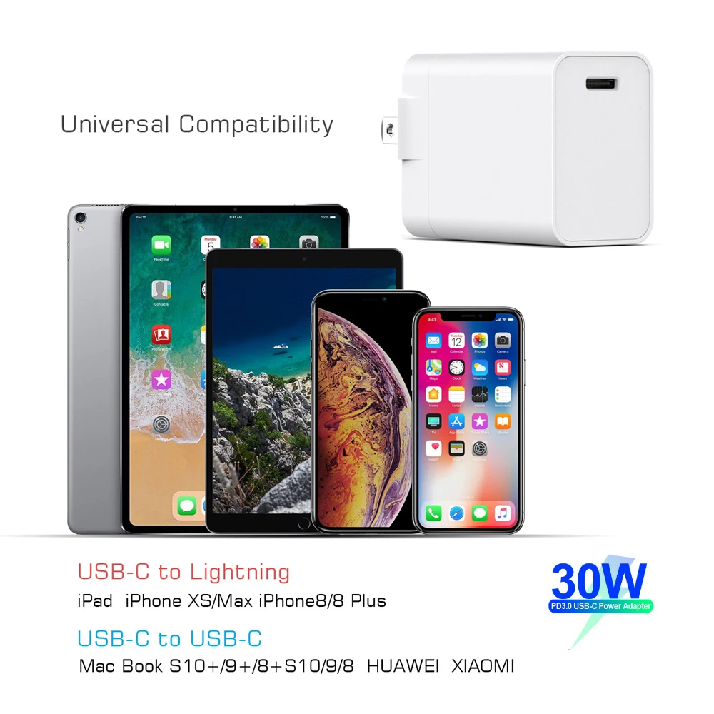 USB C адаптер питания PD/QC3.0 65 Вт/60 Вт/45 Вт/30 Вт TYPE-C настенное зарядное устройство, для USB-C ноутбуков/для MacBook/iPad Pro/xiaomiAir/samsung