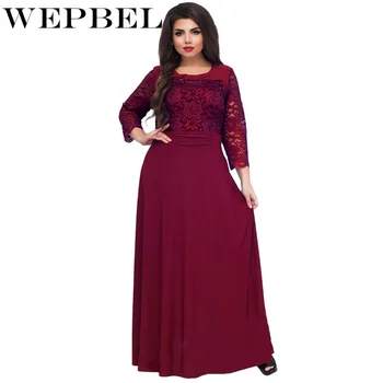 

WEPBEL Autumn A-Line O-Neck Lace Panel Elegant Long Party Floor-Length Dress Women Fashion Sexy Plus Size Sexy Dress
