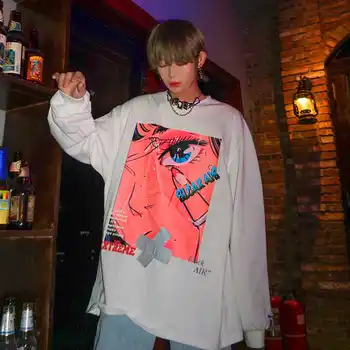 

Men Hip Hop T Shirt Streetwear Cool Harajuku Autumn Tops Tees Spring Long Sleeve High Street Loose Japan Couple T-Shirt Male