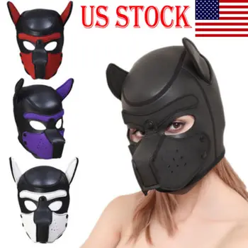 

Soft Padded Rubber Neoprene Puppy Cosplay Role Play Dog Mask Full Head with Ears