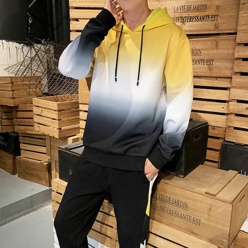 Yellow Amberheards мужской спортивный костюм весна осень толстовки с капюшоном+ брюки спортивный костюм градиент комплект из двух предметов спортивный костюм для мужчин одежда - Цвет: Yellow