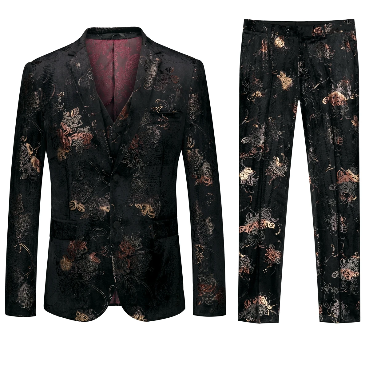 Мужские костюмы цветочный принт Slim Fit строгий костюм мужской костюм из 3 предметов мужские свадебные костюмы для жениха - Цвет: Тёмно-синий