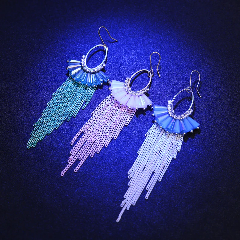 TDQUEEN Dangle Earring Metal Chain Tassel Earrings Gold Color Women Fashion Earrings Crystal Handmade Long Tassel Drop Earring (6)