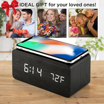 

Wooden LED Digital Clock With Sound Control Time Date Temperature Displaying For Bedroom Office And Family