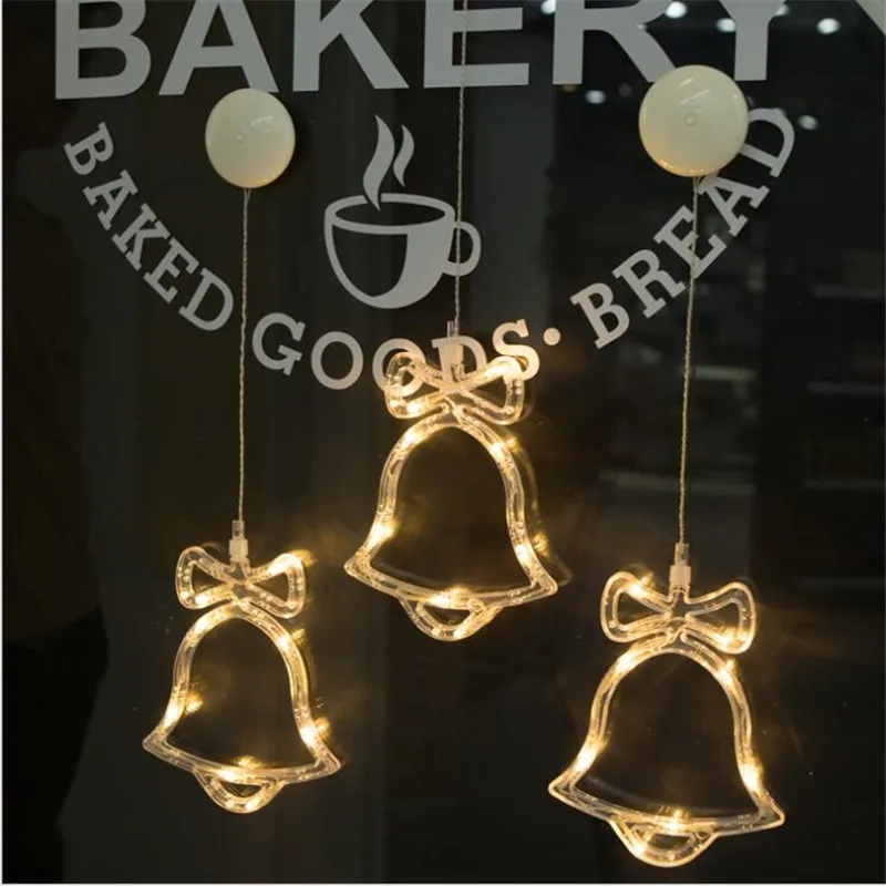 

Led Christmas 3D Bell Elk Light Window Decorative Sucker Holiday Lamp Battery Powered Lighting for Home Xmas New Year Art Decora