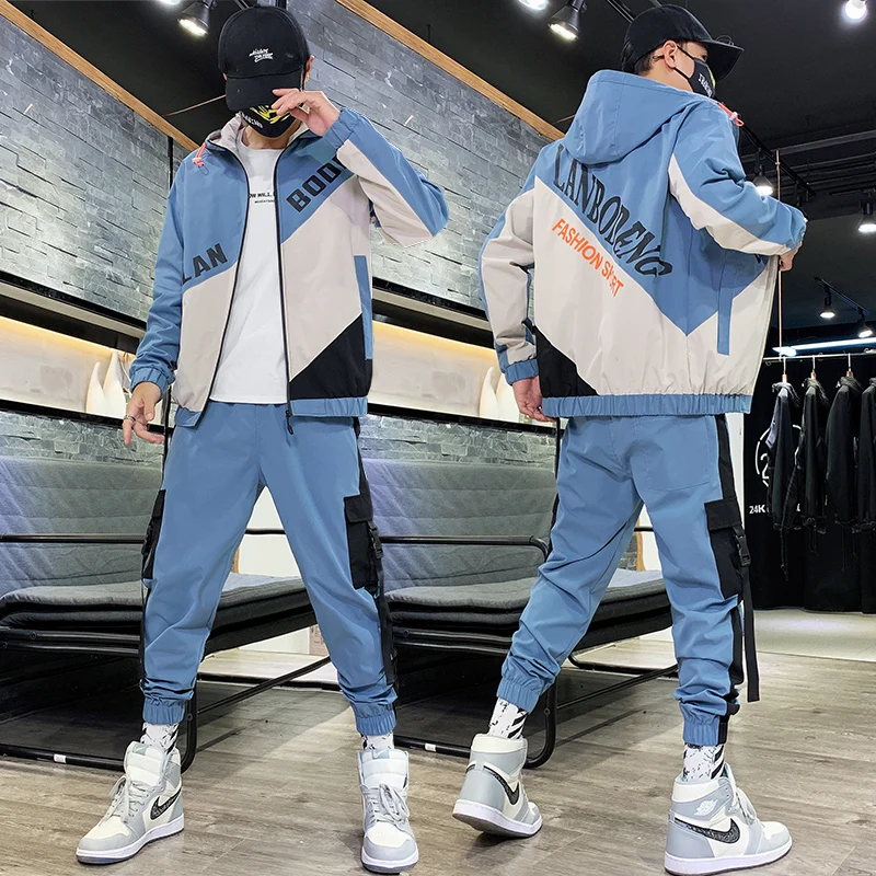 

2 pieces Set Long Sleeve Stand Collar Sweatshirt Sports Set Gyms Clothes Men Sport Suit Training Men Sports Wear Hoodies+Pants