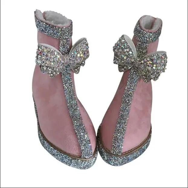 Snow boots rhinestone bow sweet fashion pointed inside increased snow boots