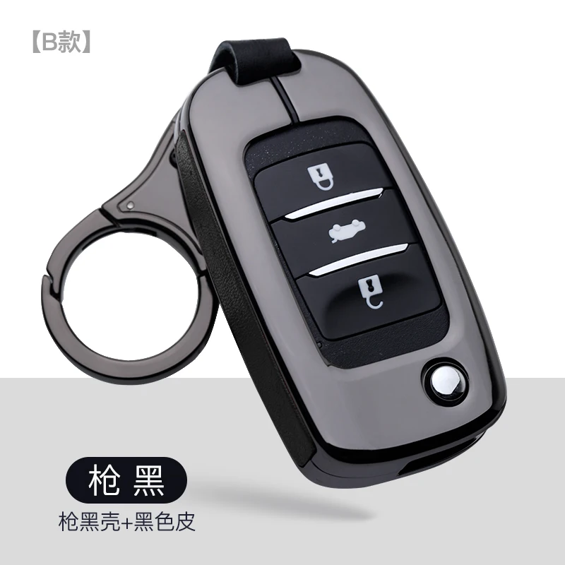 Кожаный чехол для ключей автомобиля из цинкового сплава для Changan Eado CS35 CS75 Oushang A600 A800 EADO Raeton CS15 V3 V7 аксессуары брелок - Название цвета: B-black black