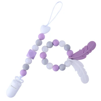 

Toddler Baby Pacifier Chain Clip Teething Silicone Nursing Bracelets Teether Chew Wooden Beads Rattles Toy