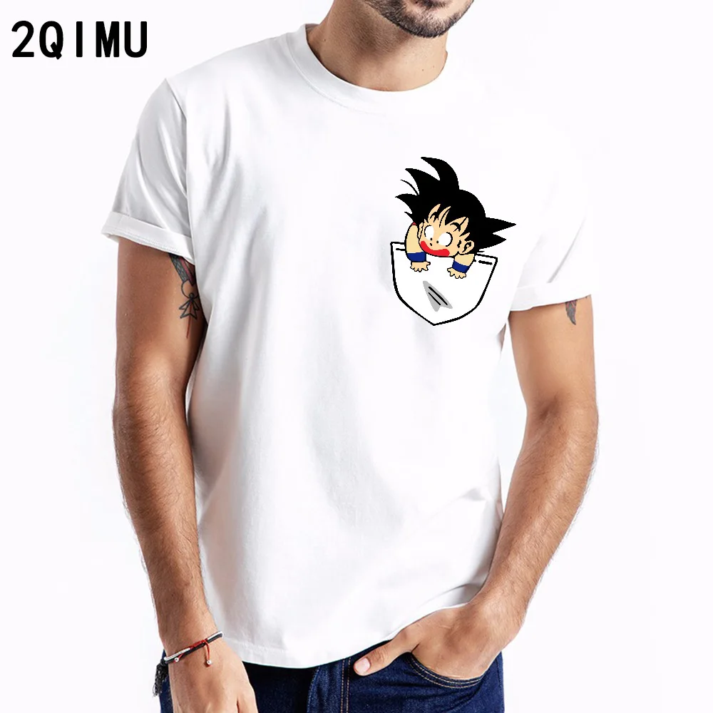 

2QIMU 2019 New Arrival Men T shirt Cotton Dragon Ball Z Print O-Neck T shirt Man Fashion Short Sleeve Top Tees Streetwear Tshirt