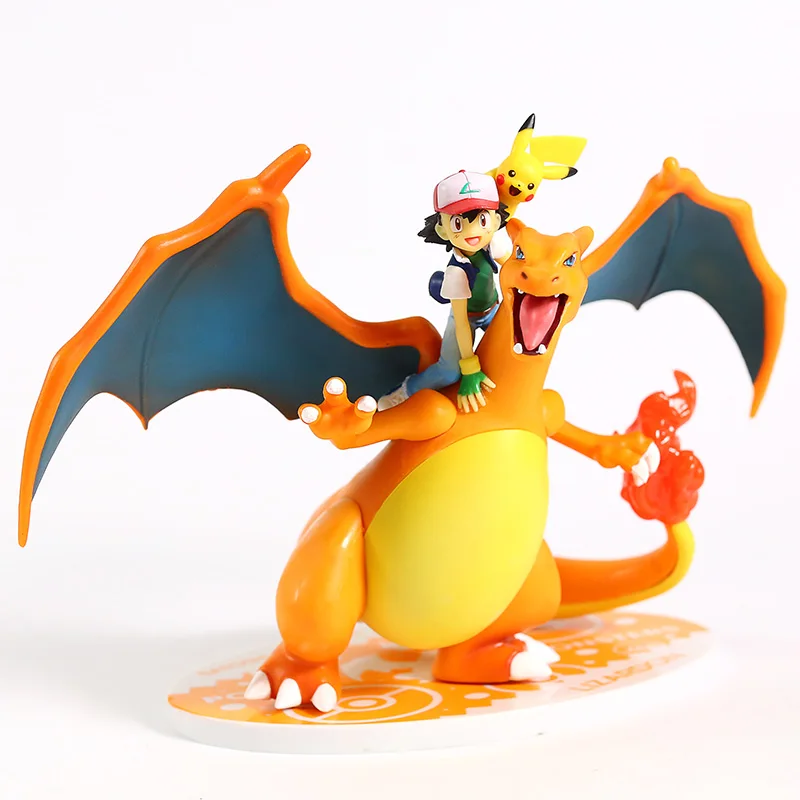 Аниме Монстры пепел Кетчум Сатоши езда на Charizard ПВХ фигурка Коллекционная модель игрушки - Цвет: no box