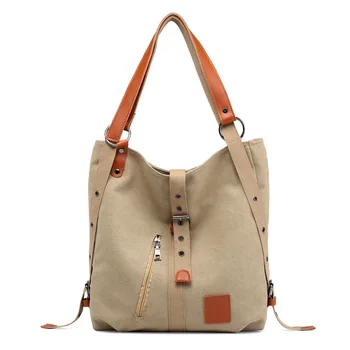 

2020 cross-border canvas women's bag casual women shoulder bag multifunctional shoulder bag double belts bucket crossbody
