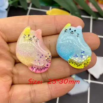 

Kawaii Resin Crafts Rainbow Glitt Cat Resin Cabochons Rowknot Hair Bow For Scrapbooking Decoration Accessories